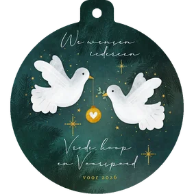 Zakelijke kerstkaart in kerstbal vorm met witte duifjes