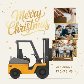 Zakelijke kerstkaart inpakbedrijf heftruck foto's logistiek