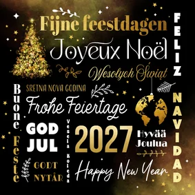 Zakelijke kerstkaart internationaal europees talen goud 2027