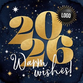 Zakelijke kerstkaart internationaal warm wishes goud 2026