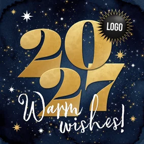 Zakelijke kerstkaart internationaal warm wishes goud 2027