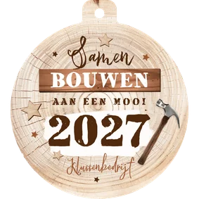 Zakelijke kerstkaart kerstbal bouwbedrijf klussen hout hamer