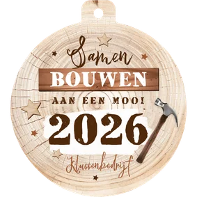 Zakelijke kerstkaart kerstbal bouwbedrijf klussen hout hamer