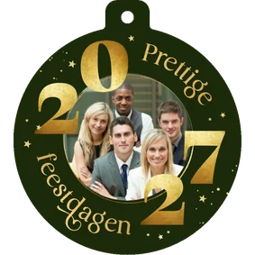 Zakelijke kerstkaart kerstbal foto 2027 jaartal goud sterren