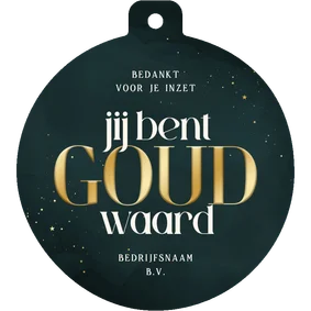 Zakelijke kerstkaart kerstbal je bent goud waard teal goud