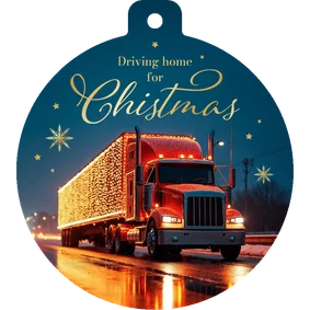 Zakelijke kerstkaart kerstbal transport sneeuw goud sterren