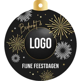 Zakelijke kerstkaart kerstbal vuurwerk fijne feestdagen logo