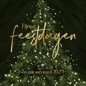 Zakelijke kerstkaart kerstboom lampjes goud sterren