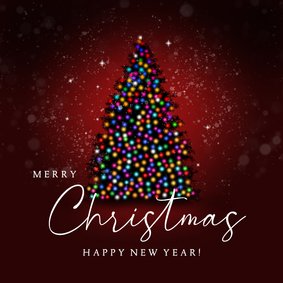 Zakelijke kerstkaart kerstboom lichtjes rood