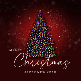 Zakelijke kerstkaart kerstboom lichtjes rood