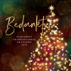 Zakelijke kerstkaart kerstboom lichtjes sterren roze bedankt