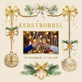 Zakelijke kerstkaart kerstborrel kerstballen met strikken