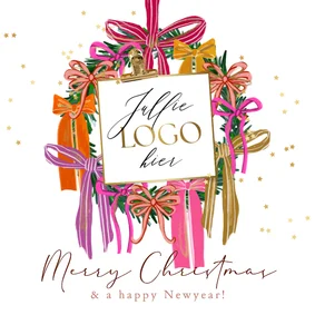 Zakelijke kerstkaart kerstkrans strikken logo sterren goud