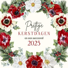 Zakelijke kerstkaart krans anemonen dennentakken