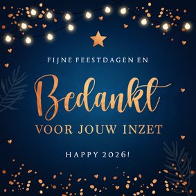 Zakelijke kerstkaart lampjes bedankt koperlook blauw