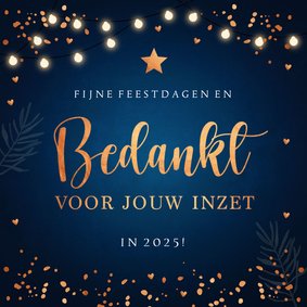 Zakelijke kerstkaart lampjes bedankt koperlook blauw