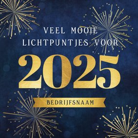 Zakelijke kerstkaart lichtpuntjes 2025 vuurwerk donkerblauw