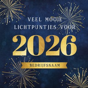 Zakelijke kerstkaart lichtpuntjes 2026 vuurwerk donkerblauw