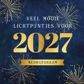 Zakelijke kerstkaart lichtpuntjes 2027 vuurwerk donkerblauw