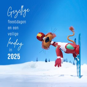 Zakelijke kerstkaart Loeki in de sneeuw