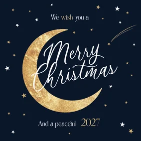 Zakelijke kerstkaart merry christmas sterrenhemel maan goud