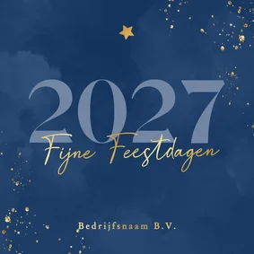 Zakelijke kerstkaart met blauwe waterverf en goudfolie 