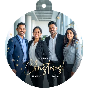 Zakelijke kerstkaart met grote foto - kaart in kerstbal vorm