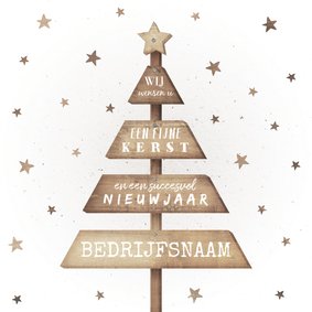 Zakelijke kerstkaart met houten kerstboom en sterren