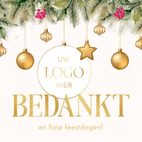 Zakelijke kerstkaart met hulst en kerstballen logo