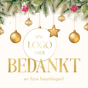 Zakelijke kerstkaart met hulst en kerstballen logo