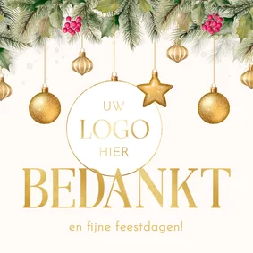 Zakelijke kerstkaart met hulst en kerstballen logo