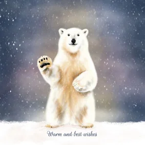 Zakelijke kerstkaart met ijsbeer in de sneeuw