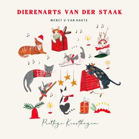 Zakelijke kerstkaart met poezen en kerst decoratie