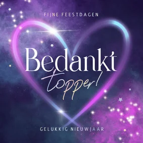 Zakelijke kerstkaart neon hart bedankt medewerkers sterretje