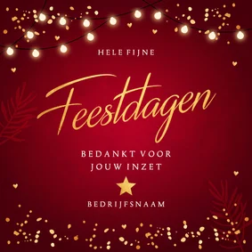 Zakelijke kerstkaart rood Fijne Feestdagen goudlook lampjes