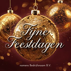 Zakelijke kerstkaart rood met gouden kerstballen klassiek