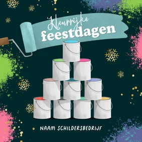 Zakelijke kerstkaart schildersbedrijf verfpotten kerstboom