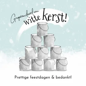 Zakelijke kerstkaart schildersbedrijf verfpotten wit sneeuw