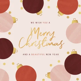 Zakelijke kerstkaart stijlvol modern kerstballen goud