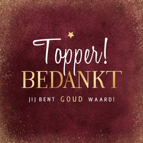 Zakelijke kerstkaart topper bedankt medewerker rood ster