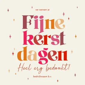 Zakelijke kerstkaart typografie kleurrijk bedankt sterren