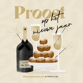 Zakelijke kerstkaart uitnodiging nieuwjaarsborrel champagne