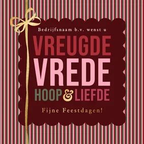 Zakelijke kerstkaart vreugde vrede streep strik goud