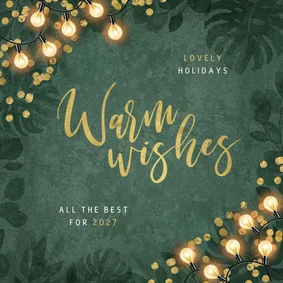 Zakelijke kerstkaart warm wishes lampjes groen botanisch