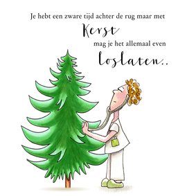 Zakelijke kerstkaart zorg dokter onderzoekt kerstboom