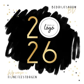 Zakelijke kerstkaart zwart goudfolie sterren jaartal logo