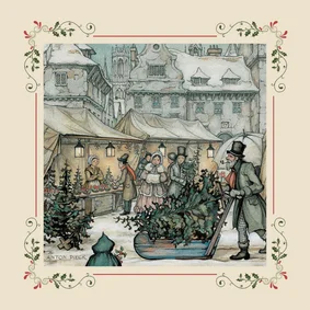 Zakelijke kerstkaarten - Anton Pieck kerstmarkt met kader