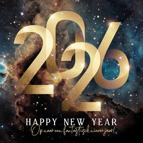 Zakelijke nieuwjaarskaart 2026 goud galaxy sterren goud