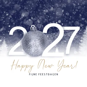 Zakelijke nieuwjaarskaart 2027 blauwe kerstbal