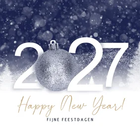 Zakelijke nieuwjaarskaart 2027 blauwe kerstbal